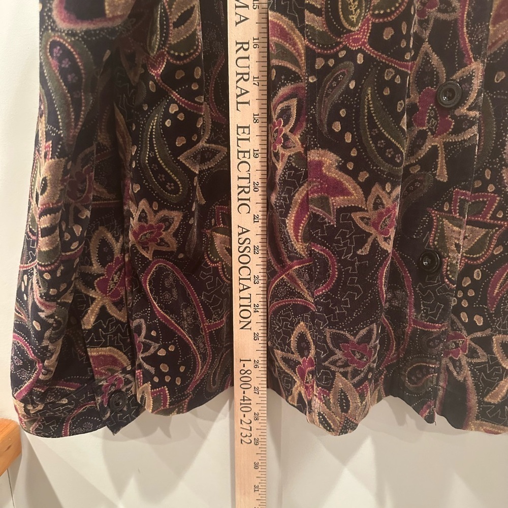 Crushed Velvet Vintage Paisley Jacket Brown Burgundy Gold Whimsigoth Sz 1X - Picture 6 of 14